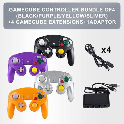 Yosikr 4 قطع وحدات تحكم لـ Gamecube، مع 4 كابلات تمديد ومحول USB 4 منافذ لوحدة تحكم Switch Wii U in Kuwait
