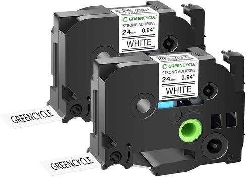 GREENCYCLE 2 Pack Extra Strength Adhesive Black on White Label Tape Compatible for Brother P-touch TZe-S251 TZ-S251 24mm 0.94 Laminated White Tape 1'' for PT-D600 D610BT D800W H500LI P700 P710BT P750W in Saudi Arabia