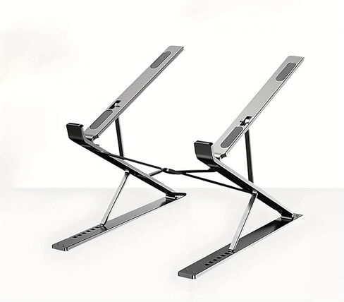 Aluminum Alloy Dual-Layer Adjustable Laptop Stand - Portable Foldable Cooling Stand for Computers (Black) in Saudi Arabia