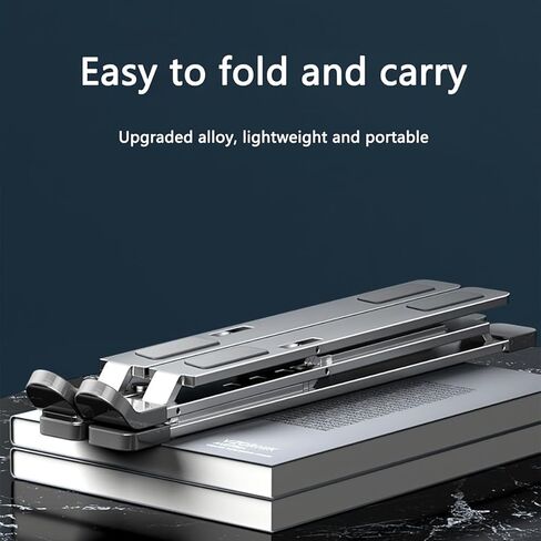 Aluminum Alloy Dual-Layer Adjustable Laptop Stand - Portable Foldable Cooling Stand for Computers (Black) in Saudi Arabia