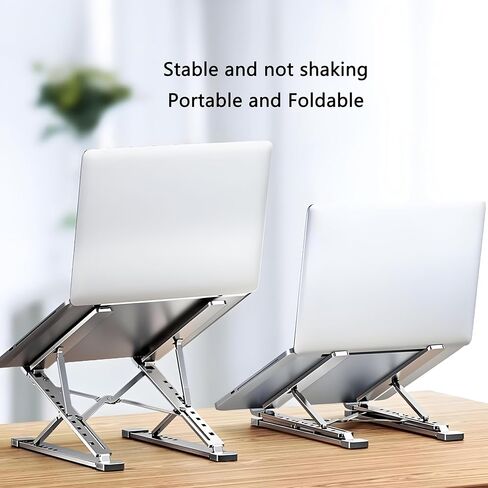 Aluminum Alloy Dual-Layer Adjustable Laptop Stand - Portable Foldable Cooling Stand for Computers (Black) in Saudi Arabia