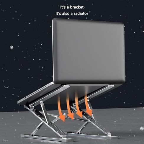 Aluminum Alloy Dual-Layer Adjustable Laptop Stand - Portable Foldable Cooling Stand for Computers (Black) in Saudi Arabia