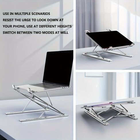Aluminum Alloy Dual-Layer Adjustable Laptop Stand - Portable Foldable Cooling Stand for Computers (Black) in Saudi Arabia