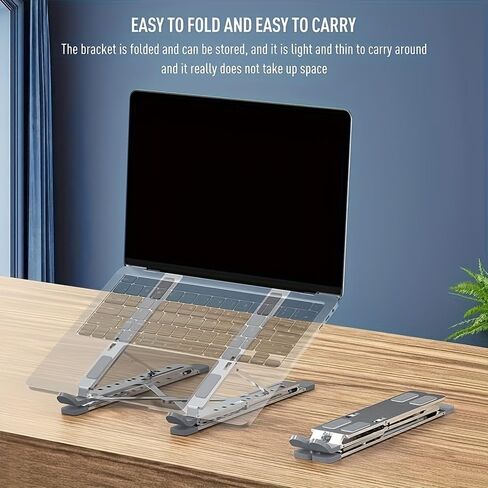 Aluminum Alloy Dual-Layer Adjustable Laptop Stand - Portable Foldable Cooling Stand for Computers (Black) in Saudi Arabia
