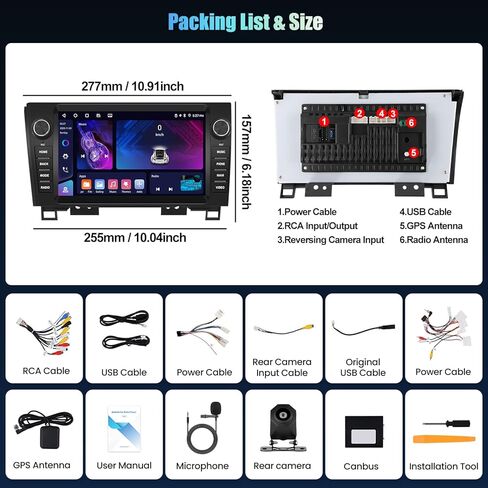 راديو ستيريو للسيارة SIXTOP 4+64G يعمل بنظام Android لسيارة Toyota Tundra 2007–2013 سيكويا 2008–2013 لاسلكي Apple Carplay Android Auto شاشة لمس 9 بوصة بلوتوث 5.0 GPS WiFi FM EQ SWC+ AHD كاميرا خلفية in Kuwait