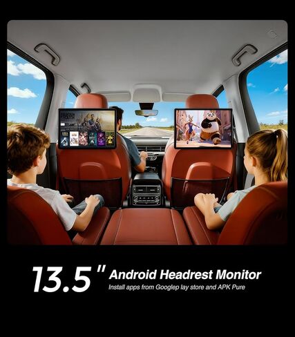 13.5" Android Car TV Headrest Monitor for Back Seat,Portable Rear Entertainment System Support Phone Wireless Mirroring 5G WiFi/HDMI/USB/Sync Touchscreen Video Players (2+32G(2PCS)) in Saudi Arabia