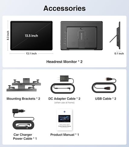 13.5" Android Car TV Headrest Monitor for Back Seat,Portable Rear Entertainment System Support Phone Wireless Mirroring 5G WiFi/HDMI/USB/Sync Touchscreen Video Players (2+32G(2PCS)) in Saudi Arabia