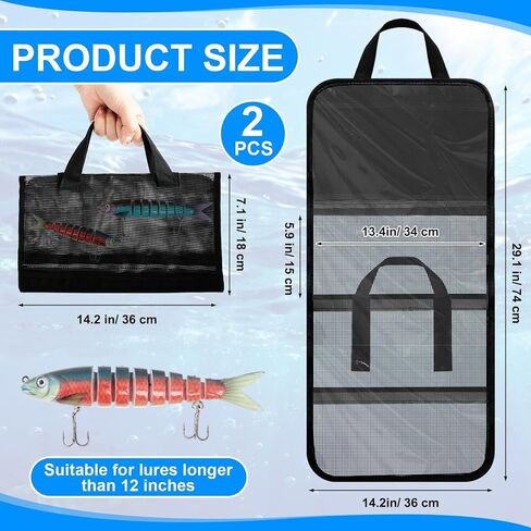 2 Pack 4 Pocket Lure Bag 29.1" x 14.2" Fishing Big Bait Bag Trolling Roll up Tackle Wrap Storage Organizer with Clear PVC Protective Cover for Lures, Bait, Terminal Tackle in Saudi Arabia