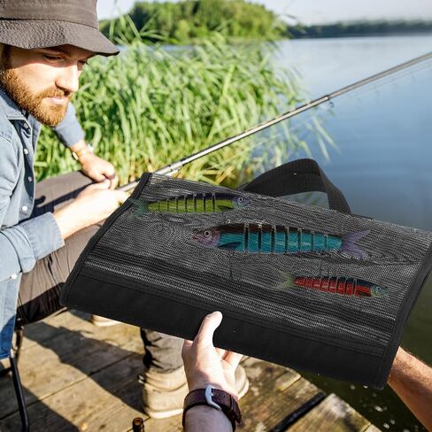 2 Pack 4 Pocket Lure Bag 29.1" x 14.2" Fishing Big Bait Bag Trolling Roll up Tackle Wrap Storage Organizer with Clear PVC Protective Cover for Lures, Bait, Terminal Tackle in Saudi Arabia