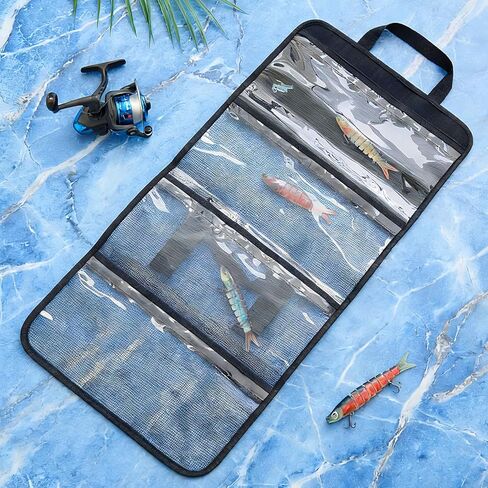 2 Pack 4 Pocket Lure Bag 29.1" x 14.2" Fishing Big Bait Bag Trolling Roll up Tackle Wrap Storage Organizer with Clear PVC Protective Cover for Lures, Bait, Terminal Tackle in Saudi Arabia