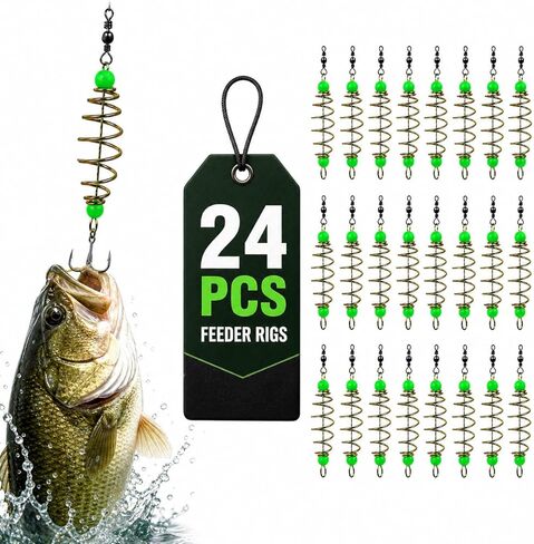 Ciieeo 24PCS Fishing Bait Cage Feeder Rigs, Carp Fishing Bait Holder Spring Feeder Basket, Inline Luminous Fishing Bait Cage Rig Set, Carbon Steel Carp Fishing Accessories for Freshwater Tackle in Saudi Arabia