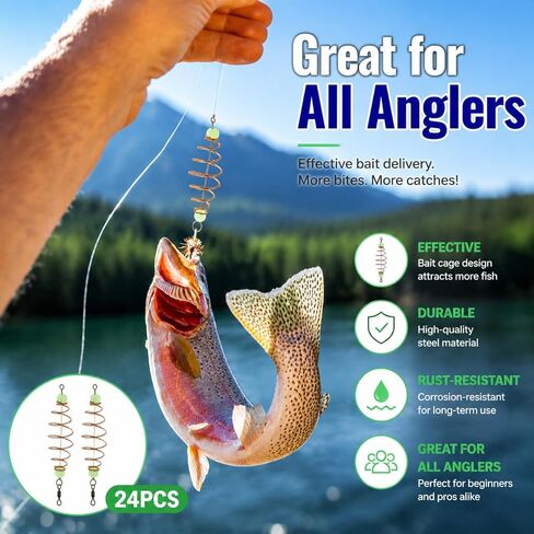 Ciieeo 24PCS Fishing Bait Cage Feeder Rigs, Carp Fishing Bait Holder Spring Feeder Basket, Inline Luminous Fishing Bait Cage Rig Set, Carbon Steel Carp Fishing Accessories for Freshwater Tackle in Saudi Arabia