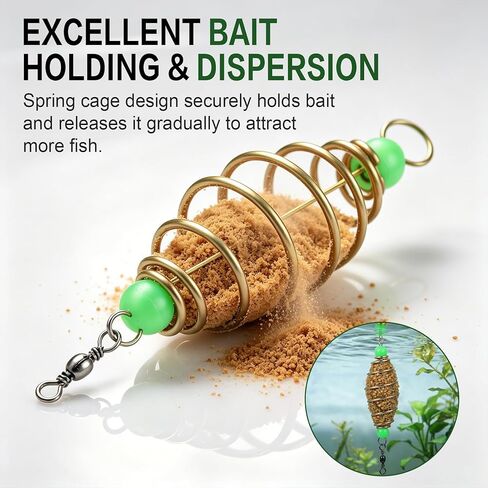 Ciieeo 24PCS Fishing Bait Cage Feeder Rigs, Carp Fishing Bait Holder Spring Feeder Basket, Inline Luminous Fishing Bait Cage Rig Set, Carbon Steel Carp Fishing Accessories for Freshwater Tackle in Saudi Arabia