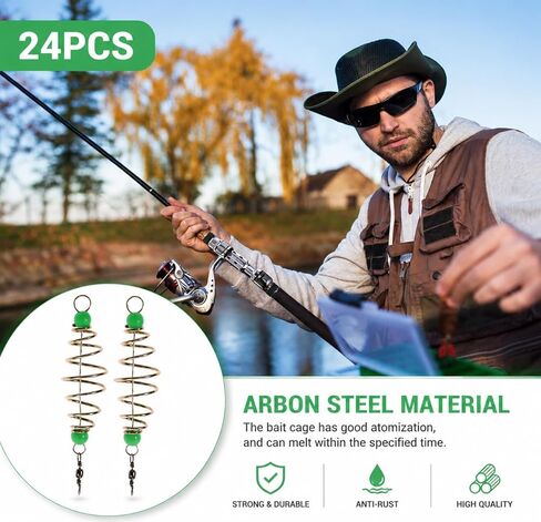 Ciieeo 24PCS Fishing Bait Cage Feeder Rigs, Carp Fishing Bait Holder Spring Feeder Basket, Inline Luminous Fishing Bait Cage Rig Set, Carbon Steel Carp Fishing Accessories for Freshwater Tackle in Saudi Arabia