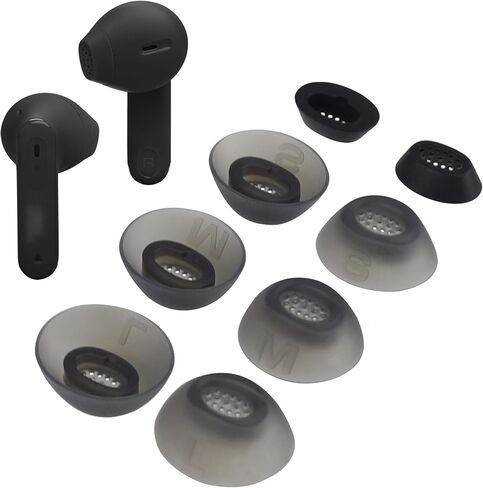 أطراف أذن بديلة متوافقة مع JBL Tune Flex 2، أطراف أذن من السيليكون الناعم مع صندوق تخزين محمول (4، أسود، XS/S/M/L) in Kuwait