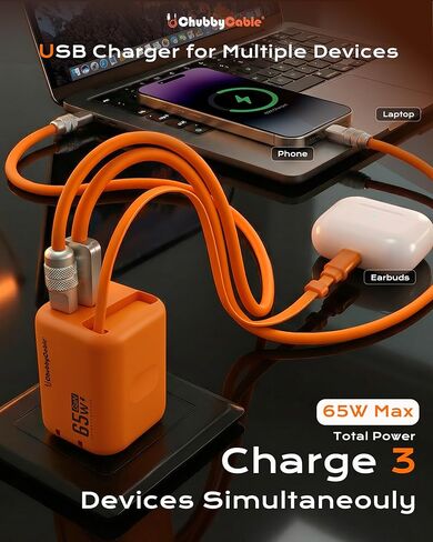 ChubbyCable ChubbyCharge MagCore 65W GaN Wall Charger with Built-in Retractable Magnetic Cable, USB C Fast Charging Block Compatible with iPhone 17/16/15, Pad, Galaxy, Pixel in Saudi Arabia