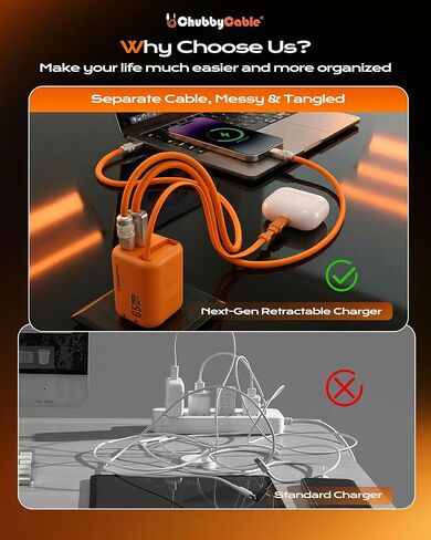 ChubbyCable ChubbyCharge MagCore 65W GaN Wall Charger with Built-in Retractable Magnetic Cable, USB C Fast Charging Block Compatible with iPhone 17/16/15, Pad, Galaxy, Pixel in Saudi Arabia