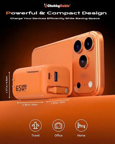 ChubbyCable ChubbyCharge MagCore 65W GaN Wall Charger with Built-in Retractable Magnetic Cable, USB C Fast Charging Block Compatible with iPhone 17/16/15, Pad, Galaxy, Pixel in Saudi Arabia
