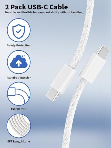 شاحن iPhone 17 شحن سريع، شاحن Apple USB C قابل للطي، محول طاقة ديناميكي USB C 40-60 واط، كابل شحن سريع 6FT 60W C-C لهاتف Apple iPhone 17 Pro Max/Air/17/16Pro/16e/15 ProMax Plus، iPad Pro/Air in Kuwait