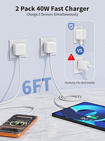 شاحن iPhone 17 شحن سريع، شاحن Apple USB C قابل للطي، محول طاقة ديناميكي USB C 40-60 واط، كابل شحن سريع 6FT 60W C-C لهاتف Apple iPhone 17 Pro Max/Air/17/16Pro/16e/15 ProMax Plus، iPad Pro/Air in Kuwait