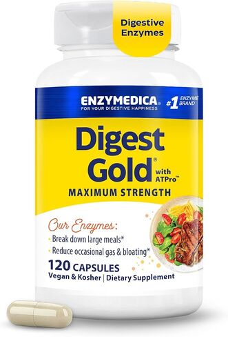 Enzymedica Digest Gold + ATPro, Maximum Strength Enzyme Formula, Prevents Bloating and Gas, 14 Key Enzymes Including Amylase, Protease, Lipase and Lactase, 90 Capsules in Saudi Arabia
