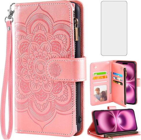 Asuwish Compatible with iPhone 16 Plus 6.7 inch Wallet Case and Tempered Glass Screen Protector Flower Leather Flip Credit Card Holder Cell Phone Cover for i Phone16 16+ i16 + 16Plus Women Men Grey in Saudi Arabia