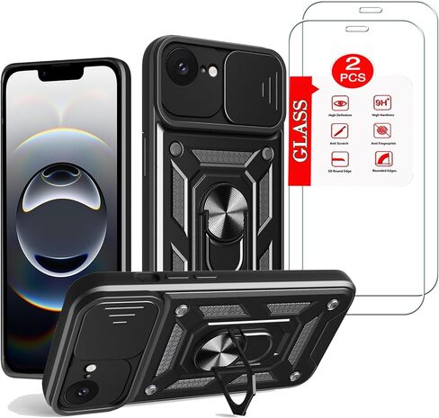 for iPhone 16E Case 2025 with [2 Pack] Tempered Glass Screen Protector, for iPhone 16e [Military-Grade] Protective Armor，Lens Protects Magnetic Kickstand Holder Case in Saudi Arabia