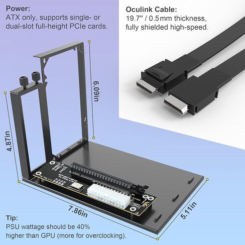 PCIe 4.0 x4 64Gbps eGPU Dock with 19.7in SFF-8611 OCuLink Cable, OCuLink SFF-8612 8311 to PCIe x16 External GPU Dock for Laptop & Mini PC, External gpu Enclosure Supports External Graphics Card in Saudi Arabia