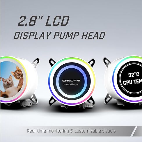 CRYORIG CRYO 360 White AIO Liuquid Cooler، شاشة LCD 2.8 بوصة، تبريد مياه ARGB 360 مم، مروحة ضغط عالية الأداء، متوافقة مع AM4/AM5، LGA115X/1200/1700/1851 in Kuwait