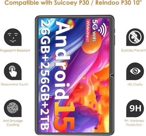 Hianjoo 2-Pack Screen Protector Compatible with Suicoey P30 / Relndoo P30 10" Tablet, Tempered Glass [HD Clarity] [9 Hardness] [Anti-Scratch] [Easy Installation] in Saudi Arabia