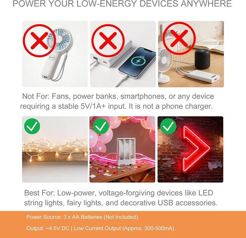 TSUYA 5 Pcs Portable USB Battery Pack for 4.5V LED Neon Signs, Cordless Power Supply Converter with ON/Off Switch, Universal for Indoor Outdoor LED Strip Fairy Lights for Parties (White, 5 Pcs) in Kuwait
