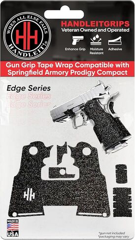 Handleitgrips Gun Grip Tape Wrap Compatible with Springfield Armory Prodigy Compact Edge, Black Textured Rubber Pistol Grip Tape with Inserts, Gun Grip Wrap, Veteran Owned, Made in USA in Saudi Arabia