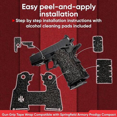 Handleitgrips Gun Grip Tape Wrap Compatible with Springfield Armory Prodigy Compact Edge, Black Textured Rubber Pistol Grip Tape with Inserts, Gun Grip Wrap, Veteran Owned, Made in USA in Saudi Arabia