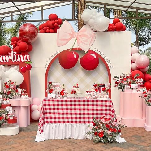 147pcs Cherry Balloon Garland Arch Kit ، Pink Pink Cream Balloons with Pink Bow Diy Cherry Pallonons for Girls Cherry Cherry on Top Berry Summer Fruit Party Devel in Kuwait