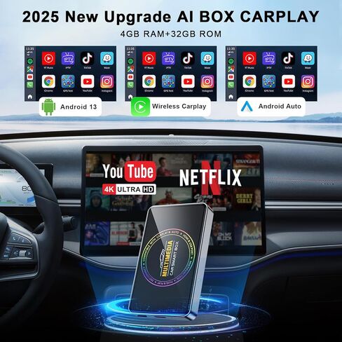 4 في 1 Ai Box Carplay 2026 محول CarPlay اللاسلكي 4K HDMI إلى التلفزيون/الكمبيوتر الشخصي/السيارة، شاشة تقسيم WiFi مزدوجة 5G، التوصيل والتشغيل لسيارات OEM السلكية CarPlay/Android Auto Car in Kuwait