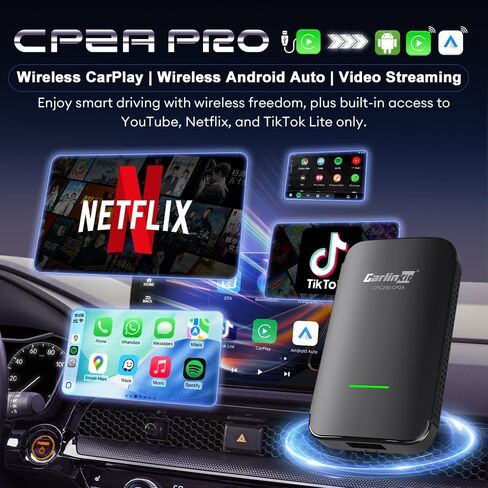 Carlinkit CP2A Pro Wireless CarPlay Adapter- Supports for Netflix/YouTube/TikTok Lite Streaming for Factory Wired CarPlay Cars, Wireless Android Auto & Car Play Dongle, USB-A/C, Online Upgrade in Saudi Arabia