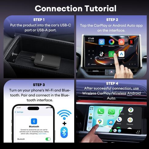 Carlinkit CP2A Pro Wireless CarPlay Adapter- Supports for Netflix/YouTube/TikTok Lite Streaming for Factory Wired CarPlay Cars, Wireless Android Auto & Car Play Dongle, USB-A/C, Online Upgrade in Saudi Arabia