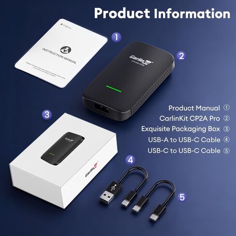 Carlinkit CP2A Pro Wireless CarPlay Adapter- Supports for Netflix/YouTube/TikTok Lite Streaming for Factory Wired CarPlay Cars, Wireless Android Auto & Car Play Dongle, USB-A/C, Online Upgrade in Saudi Arabia