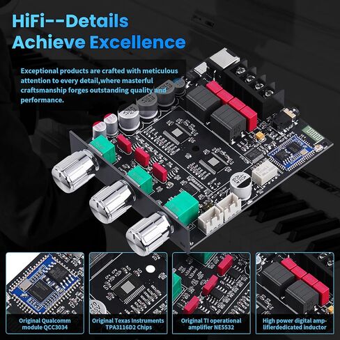 ZK-1002Q 2.0 Channel Bluetooth 5.1 Amplifier Board 200W Hi-Fi Mini Amp Supporting Qualcomm APTX-HD, AUX Lossless Input, with Treble and Bass, Mic Input DC 12-24V for DIY Speaker (ZK-1002T Upgraded) in Saudi Arabia
