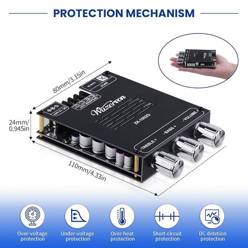 ZK-1002Q 2.0 Channel Bluetooth 5.1 Amplifier Board 200W Hi-Fi Mini Amp Supporting Qualcomm APTX-HD, AUX Lossless Input, with Treble and Bass, Mic Input DC 12-24V for DIY Speaker (ZK-1002T Upgraded) in Saudi Arabia