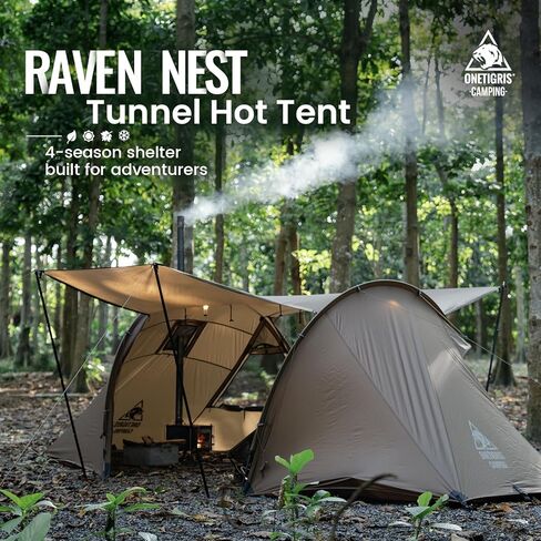 خيمة OneTigris Raven NEST الساخنة مع مقبس موقد، خيمة واسعة مقاومة للماء لشخصين للتخييم والمشي لمسافات طويلة وحقائب الظهر وصناعة الأشجار in Kuwait