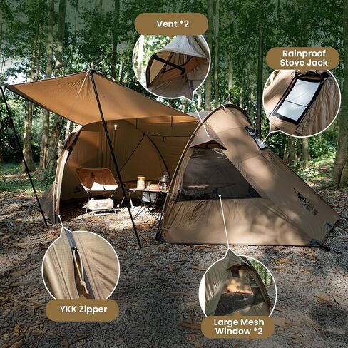 خيمة OneTigris Raven NEST الساخنة مع مقبس موقد، خيمة واسعة مقاومة للماء لشخصين للتخييم والمشي لمسافات طويلة وحقائب الظهر وصناعة الأشجار in Kuwait
