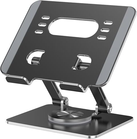 Tablet Stand with Thickened 360° Rotating Base, Dual Rod Adjustable Aluminum Holder for 5.8–12.9" Devices, Black in Saudi Arabia