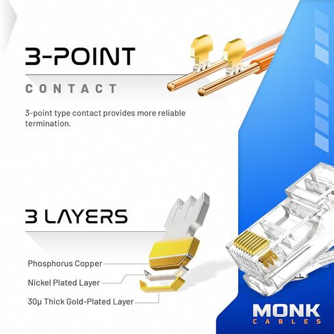 | موصلات RJ45 شديدة التحمل | كات6 | المرور | 100 عبوة | طلاء ذهبي سميك 30 درجة | اتصالات دقيقة من نوع 3 نقاط in Kuwait