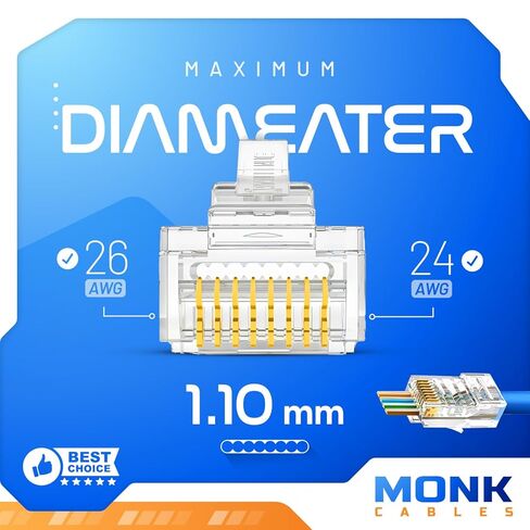 | موصلات RJ45 شديدة التحمل | كات6 | المرور | 100 عبوة | طلاء ذهبي سميك 30 درجة | اتصالات دقيقة من نوع 3 نقاط in Kuwait