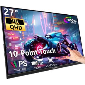 شاشة لمس Prechen مقاس 27 بوصة 2K QHD 100 هرتز تعمل باللمس 10 نقاط متعددة اللمس IPS، شاشة كمبيوتر محمول 2560x1440 USB-C HDMI مع حامل ومكبرات صوت قابلة للتعديل in Kuwait