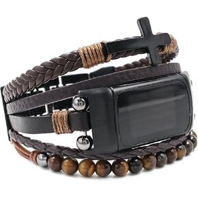 Boho Bracelet Compatible with Fitbit Charge 6 Bands/Charge 5 Bands for Women Men, Dressy Beaded Handmade Multilayer Wrap Leather Strap for Fitbit Charge 5/6 Watch in Saudi Arabia