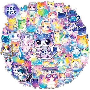 SigyoJeom 200PCS Starry Sky Cat Stickers, Cute Cat Stickers for Kids Adults, Waterproof Holographic Kawaii Kitten Vinyl Decals Bulk for Laptops Water Bottles Scrapbooks Party Favors in Saudi Arabia