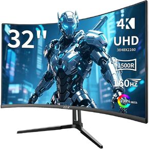 شاشة ZZA 32 بوصة للألعاب المنحنية 4K 160HZ شاشة كمبيوتر UHD 3840 * 2160P VA، منحنية 1500R، تدعم AMD Freesync، 120% sRGB، تركيبات مدمجة قابلة للتركيب على الحائط (HDMI 2.1/DP 1.4) in Kuwait