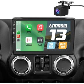 ترقية ستيريو راديو السيارة لسيارة Jeep Wrangler 2007-2018/Dodge Ram 1500، وحدة رأس Android مع شاشة لمس 10.1 بوصة/كاميرا احتياطية/CarPlay لاسلكي وAndroid Auto/Mirroring/Wi-Fi/FM/SWC in Kuwait